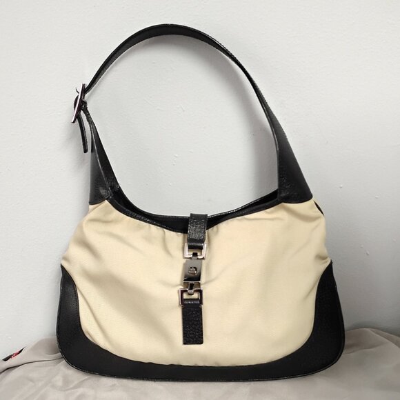 ❤️Authentic GUCCI JACKIE O Tom Ford Hobo Off White Canvas Leather Bag Purse - Picture 1 of 11